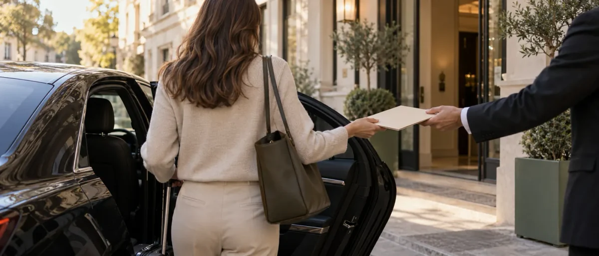 A patient arriving at the clinic by car, handed her written treatment plan
